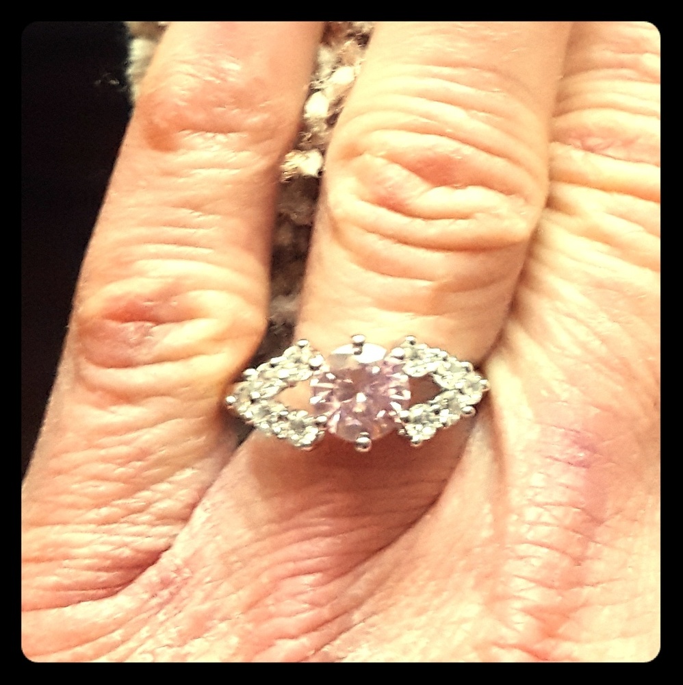 1 Left, Pink Topaz Ring, CZ size 8